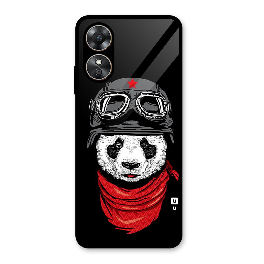 Cool Panda Soldier Art Glass Back Case for Oppo A17