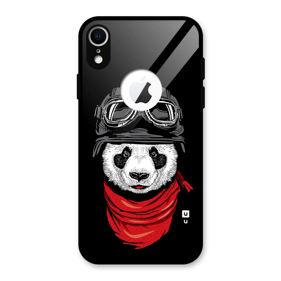 Cool Panda Soldier Art Glass Back Case for iPhone XR Logo Cut