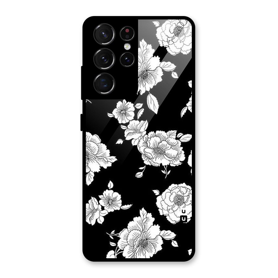 Cool Pattern Flowers Glass Back Case for Galaxy S21 Ultra 5G
