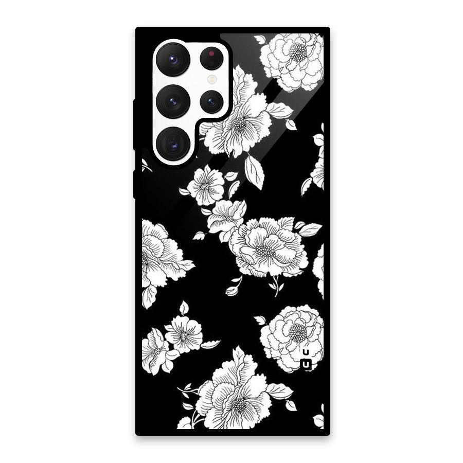 Cool Pattern Flowers Glass Back Case for Galaxy S22 Ultra 5G