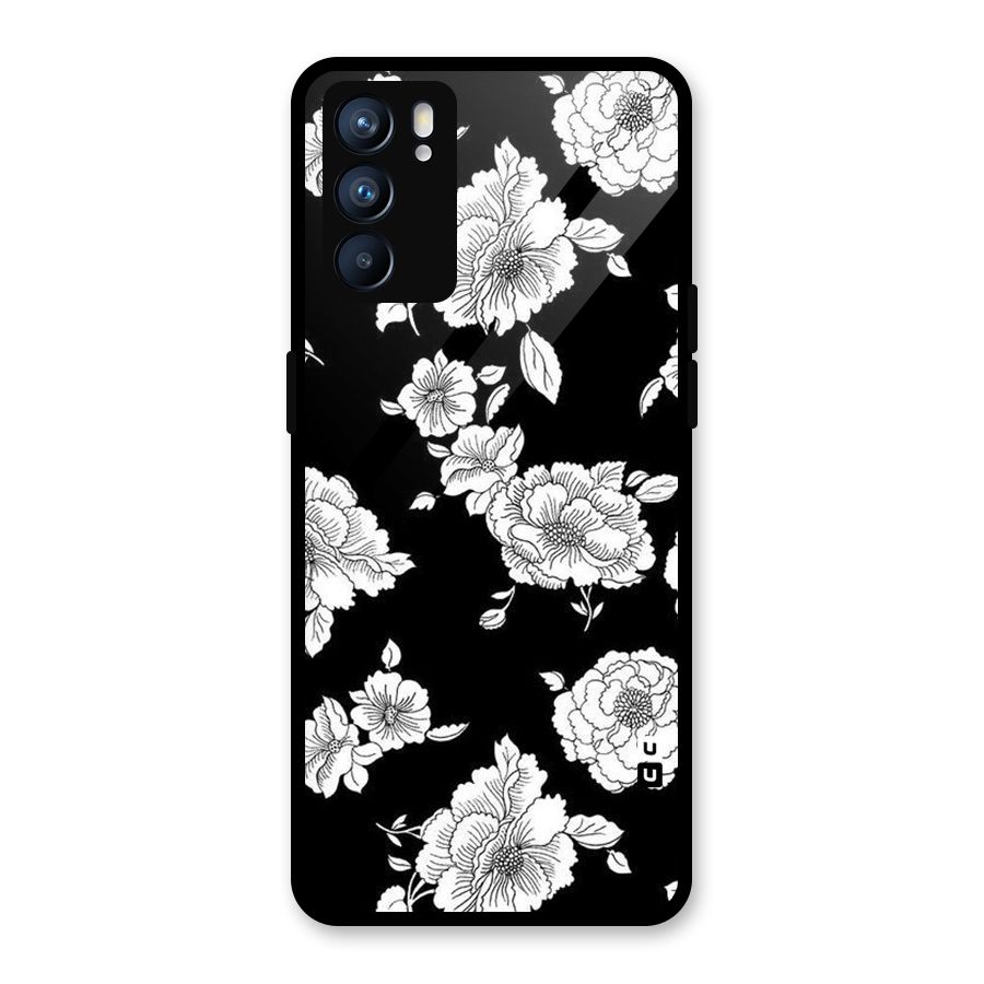 Cool Pattern Flowers Glass Back Case for Oppo Reno6 5G