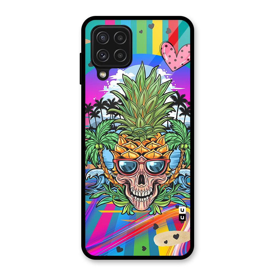 Cool Pineapple Skull Glass Back Case for Galaxy A22 4G