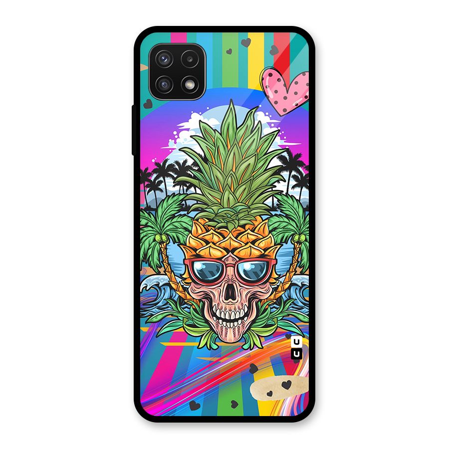 Cool Pineapple Skull Glass Back Case for Galaxy A22 5G