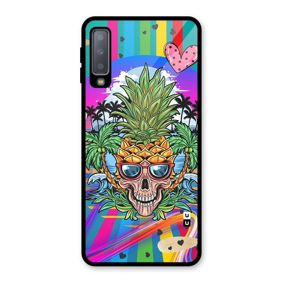 Cool Pineapple Skull Glass Back Case for Galaxy A7 (2018)