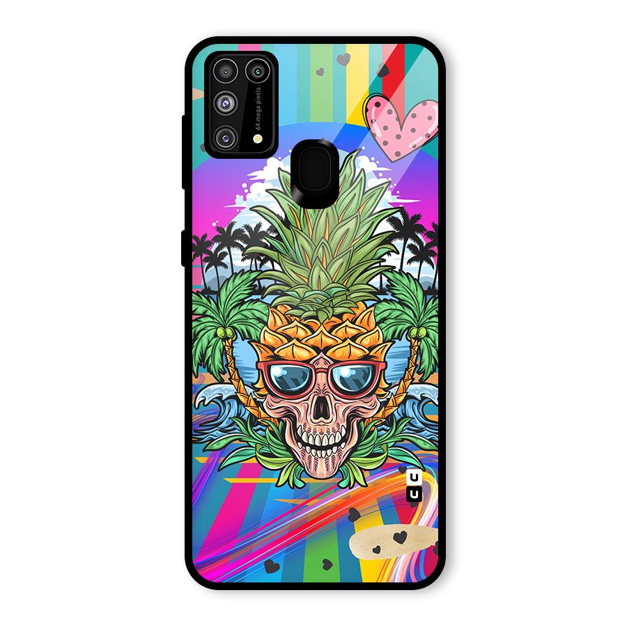 Cool Pineapple Skull Glass Back Case for Galaxy F41