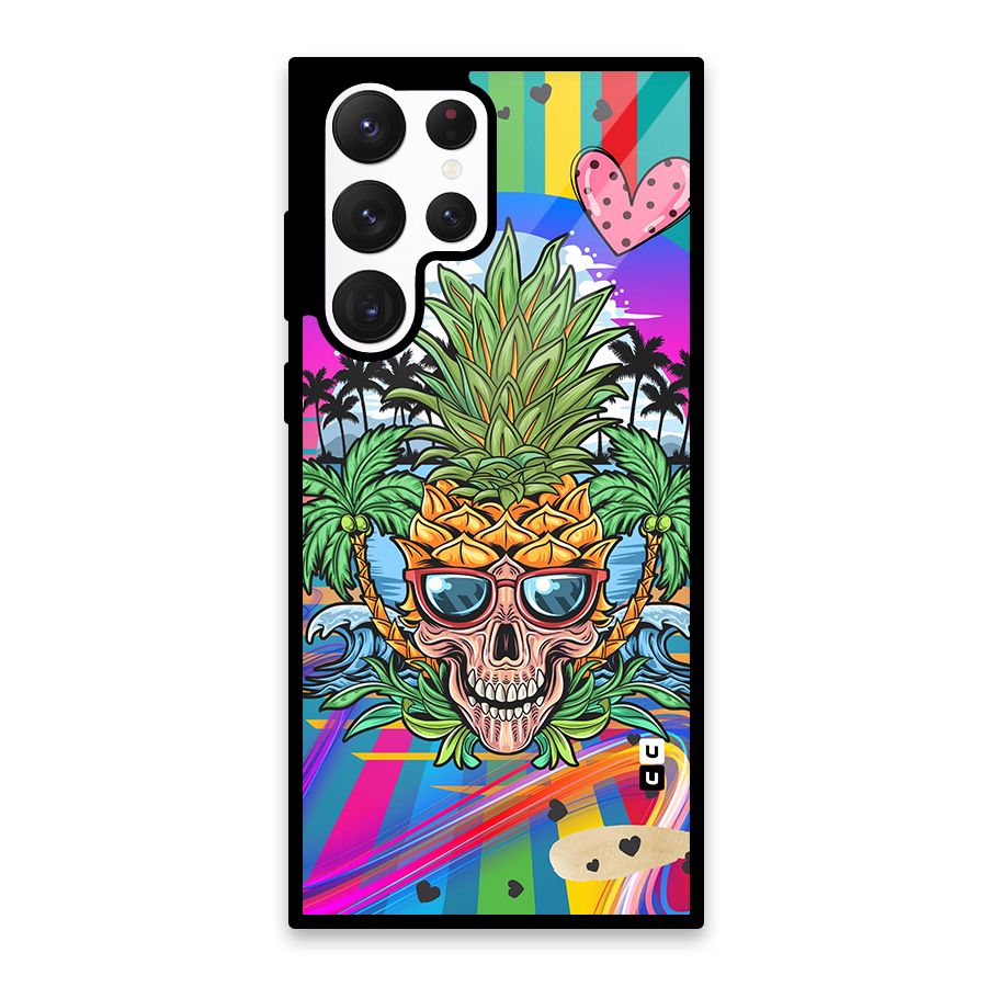 Cool Pineapple Skull Glass Back Case for Galaxy S22 Ultra 5G