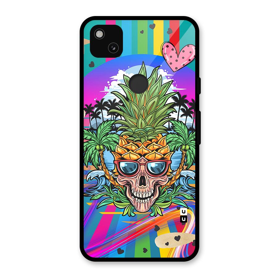 Cool Pineapple Skull Glass Back Case for Google Pixel 4a