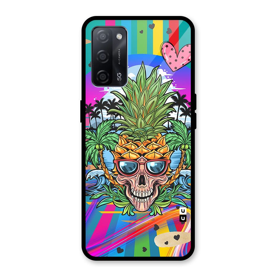 Cool Pineapple Skull Glass Back Case for Oppo A53s 5G