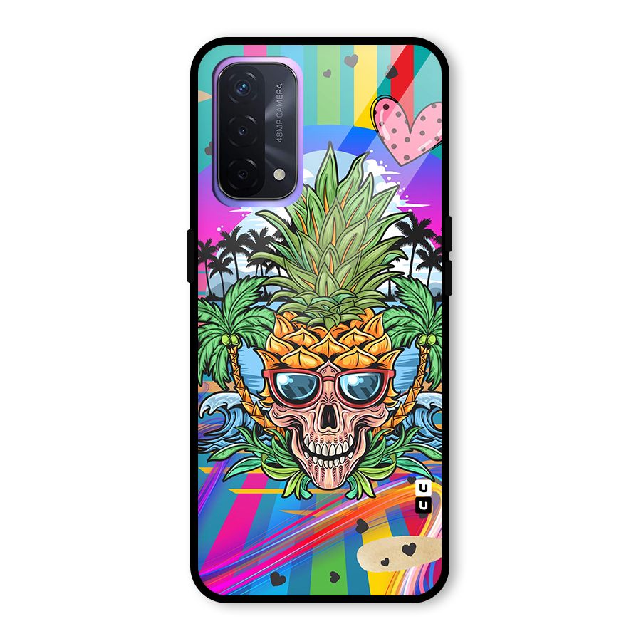 Cool Pineapple Skull Glass Back Case for Oppo A74 5G