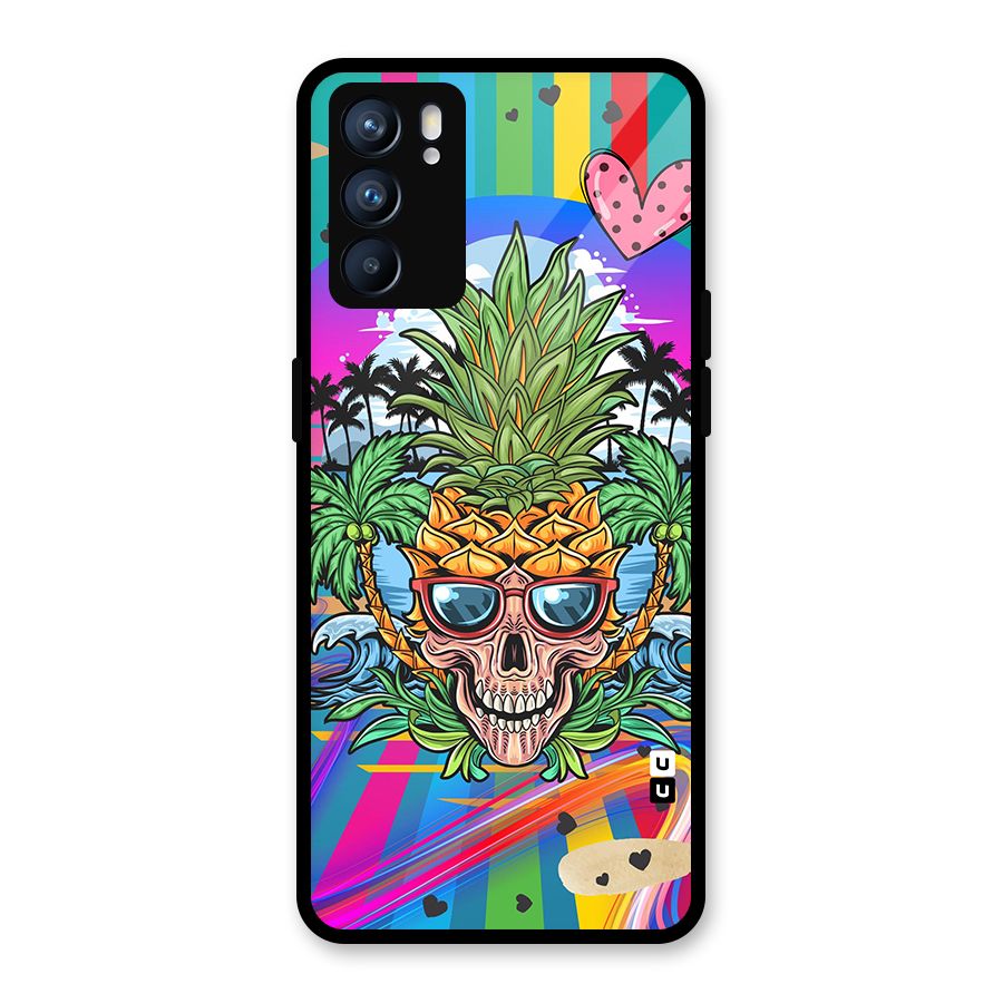 Cool Pineapple Skull Glass Back Case for Oppo Reno6 5G