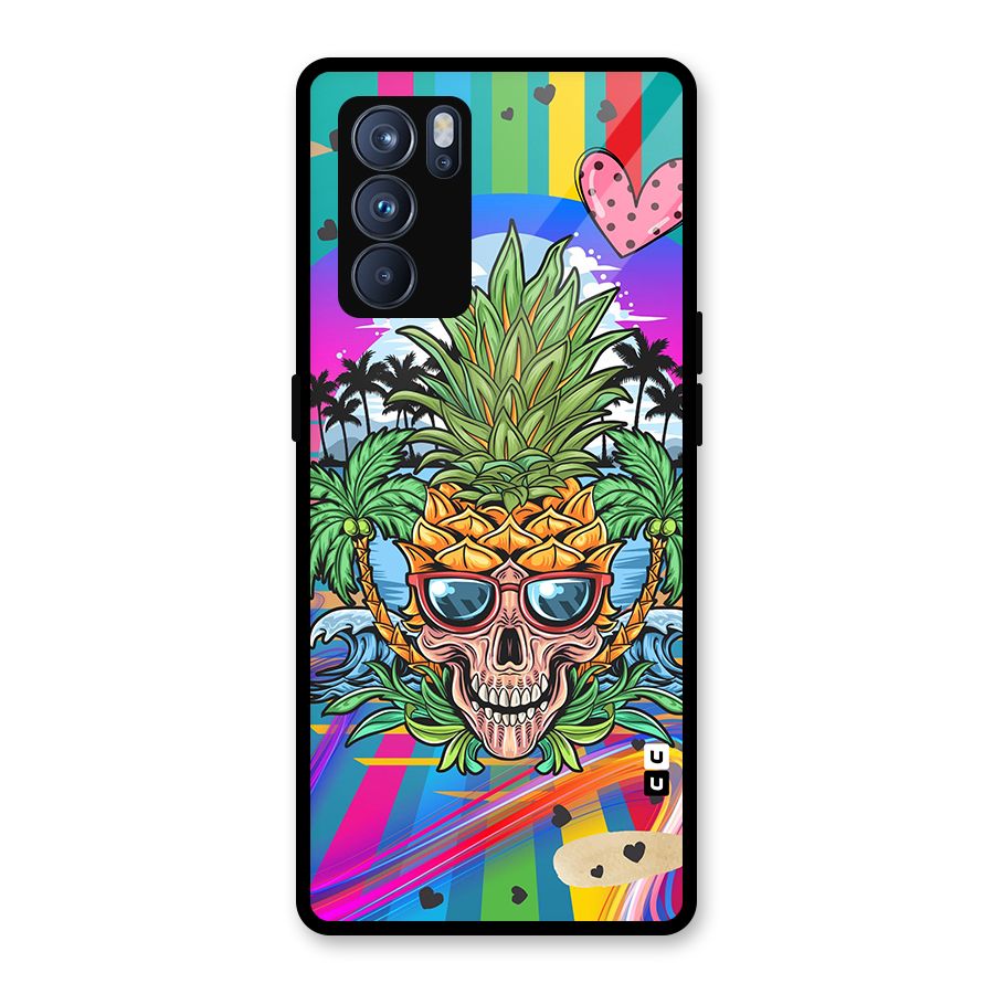 Cool Pineapple Skull Glass Back Case for Oppo Reno6 Pro 5G