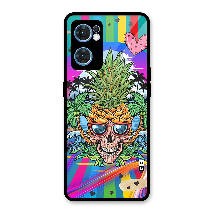 Cool Pineapple Skull Glass Back Case for Oppo Reno7 5G