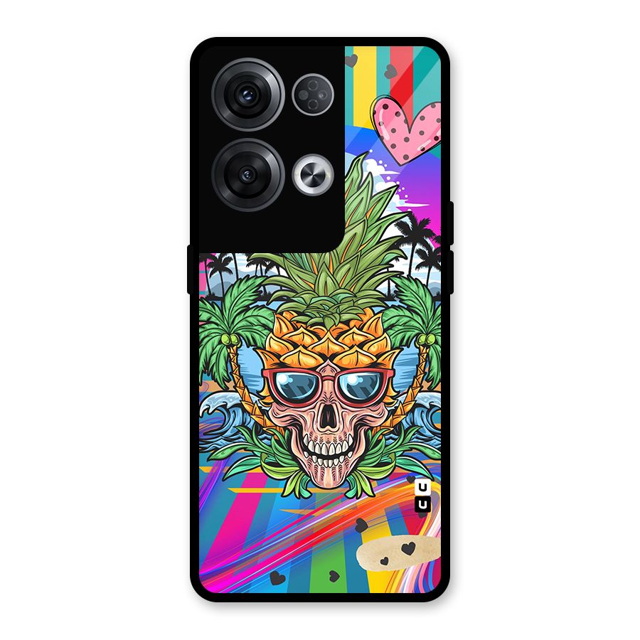 Cool Pineapple Skull Glass Back Case for Oppo Reno8 Pro 5G