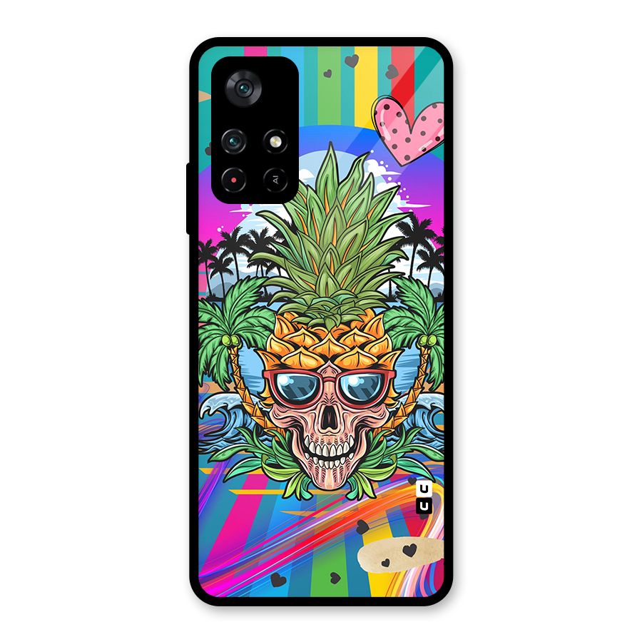 Cool Pineapple Skull Glass Back Case for Poco M4 Pro 5G