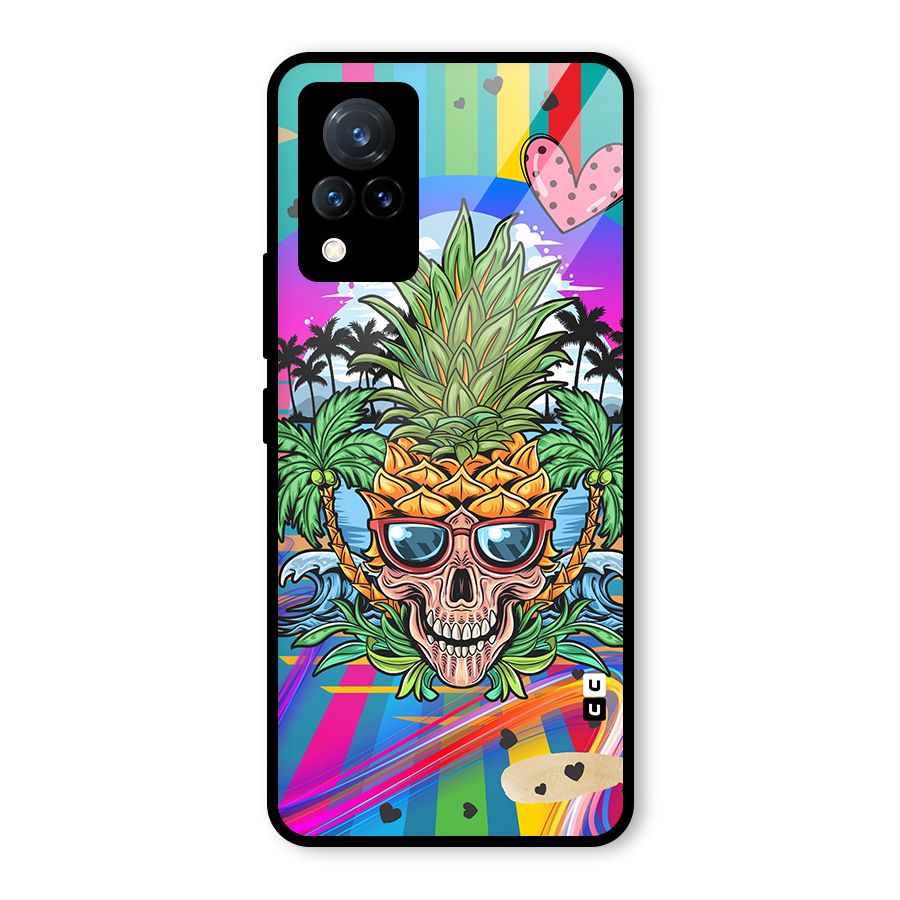 Cool Pineapple Skull Glass Back Case for Vivo V21 5G