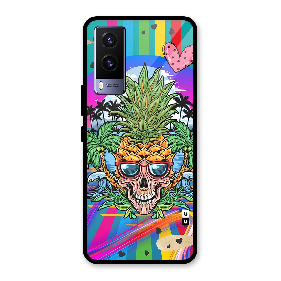 Cool Pineapple Skull Glass Back Case for Vivo V21e 5G