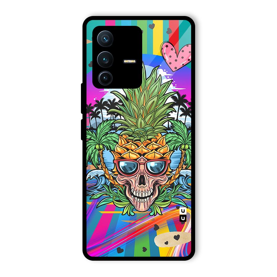 Cool Pineapple Skull Glass Back Case for Vivo V23 Pro