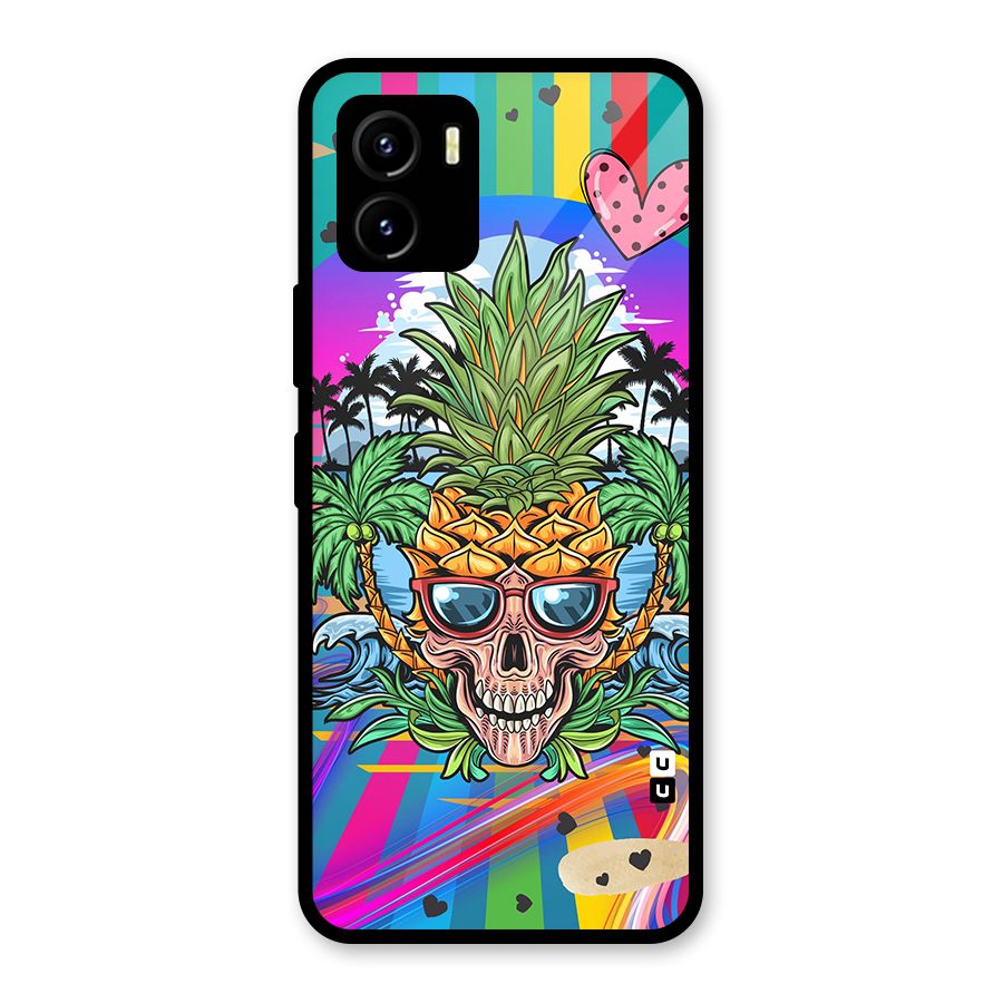 Cool Pineapple Skull Glass Back Case for Vivo Y15s