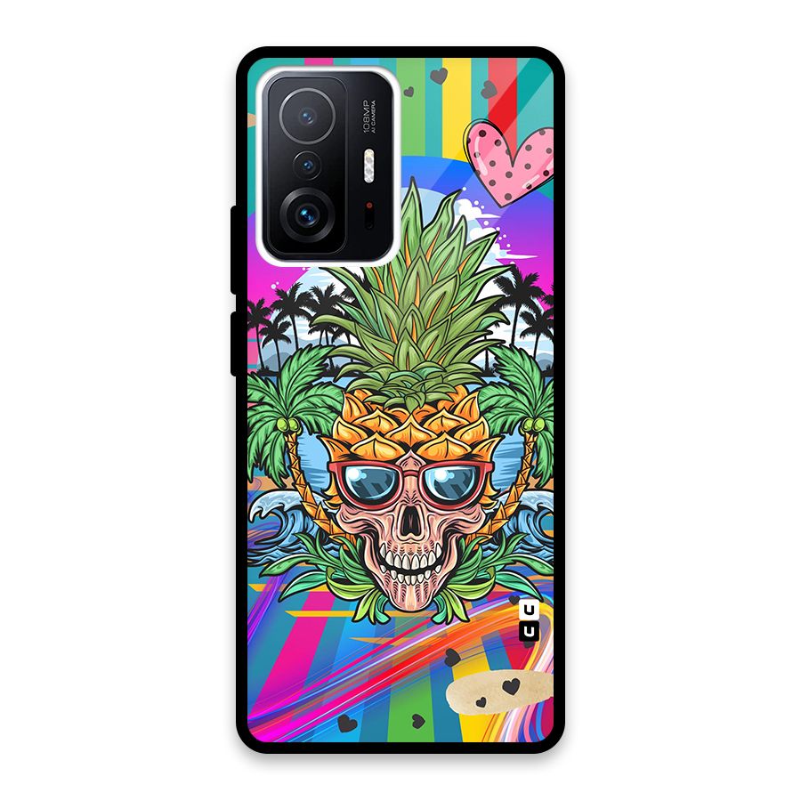 Cool Pineapple Skull Glass Back Case for Xiaomi 11T Pro