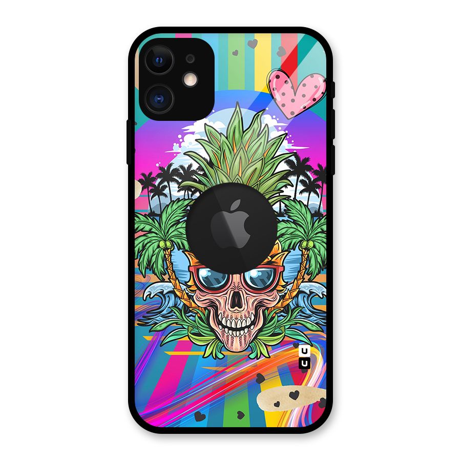 Cool Pineapple Skull Glass Back Case for iPhone 11 Logo Cut