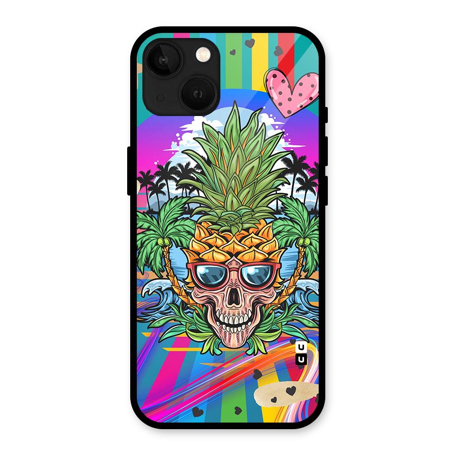 Cool Pineapple Skull Glass Back Case for iPhone 13