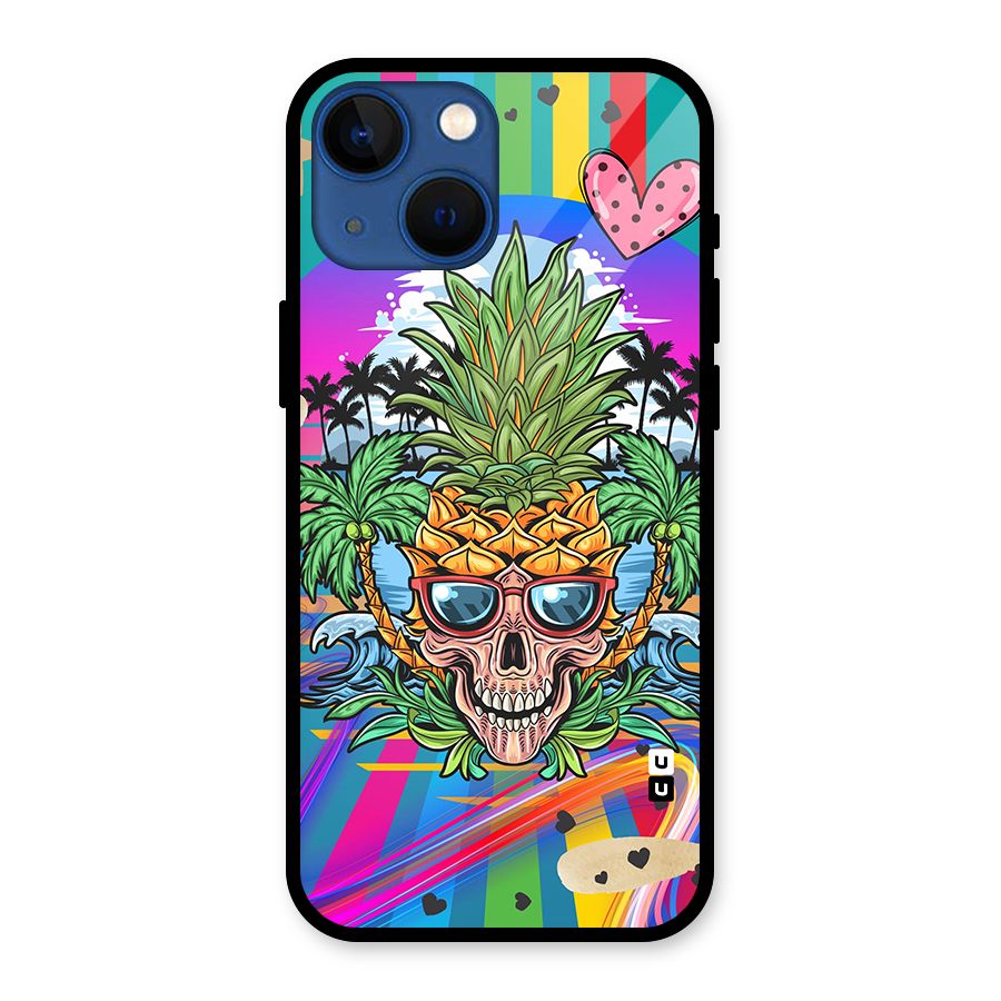 Cool Pineapple Skull Glass Back Case for iPhone 13 Mini