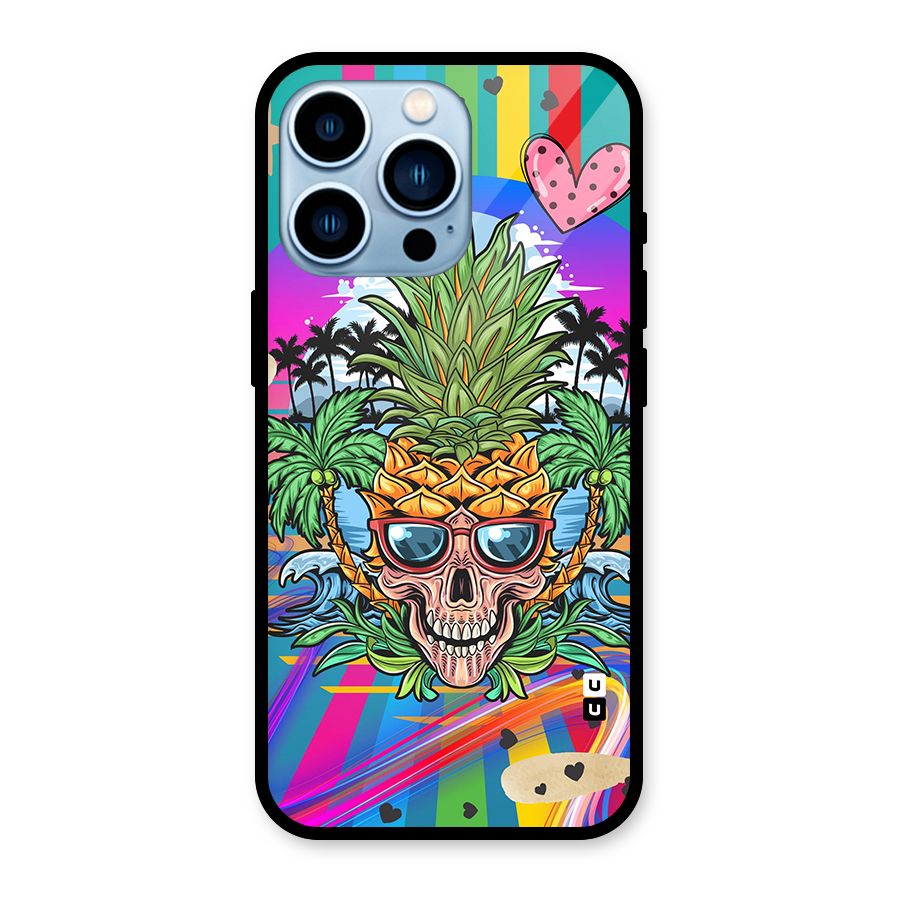 Cool Pineapple Skull Glass Back Case for iPhone 13 Pro