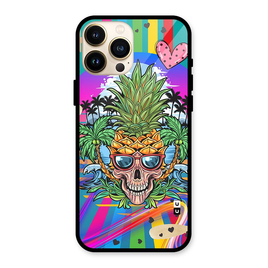 Cool Pineapple Skull Glass Back Case for iPhone 13 Pro Max