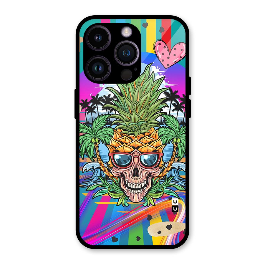 Cool Pineapple Skull Glass Back Case for iPhone 14 Pro