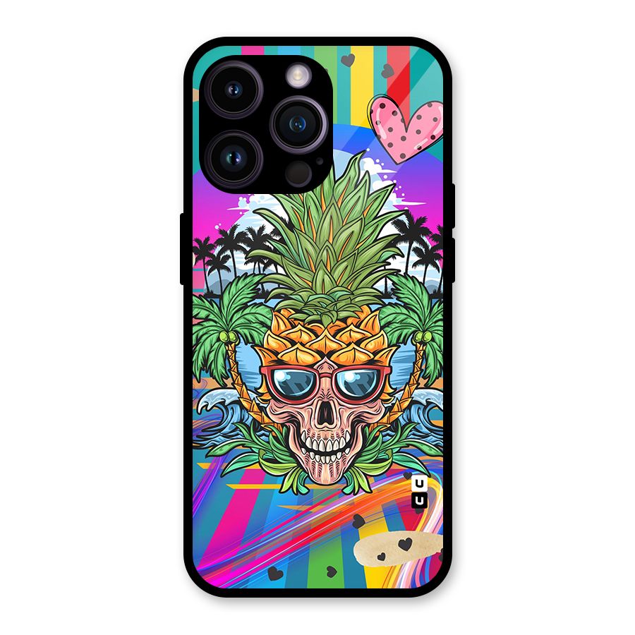 Cool Pineapple Skull Glass Back Case for iPhone 14 Pro Max