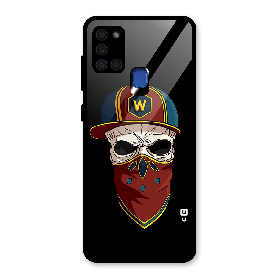 Cool Skull Mask Cap Glass Back Case for Galaxy A21s