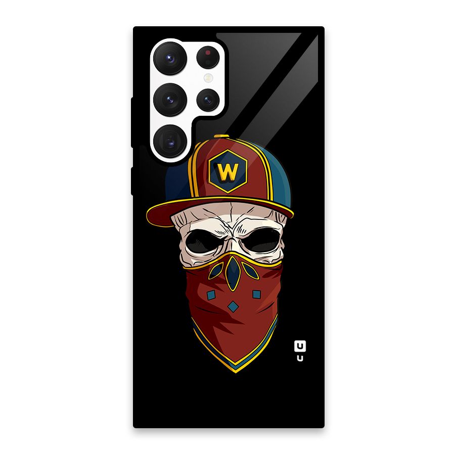 Cool Skull Mask Cap Glass Back Case for Galaxy S22 Ultra 5G