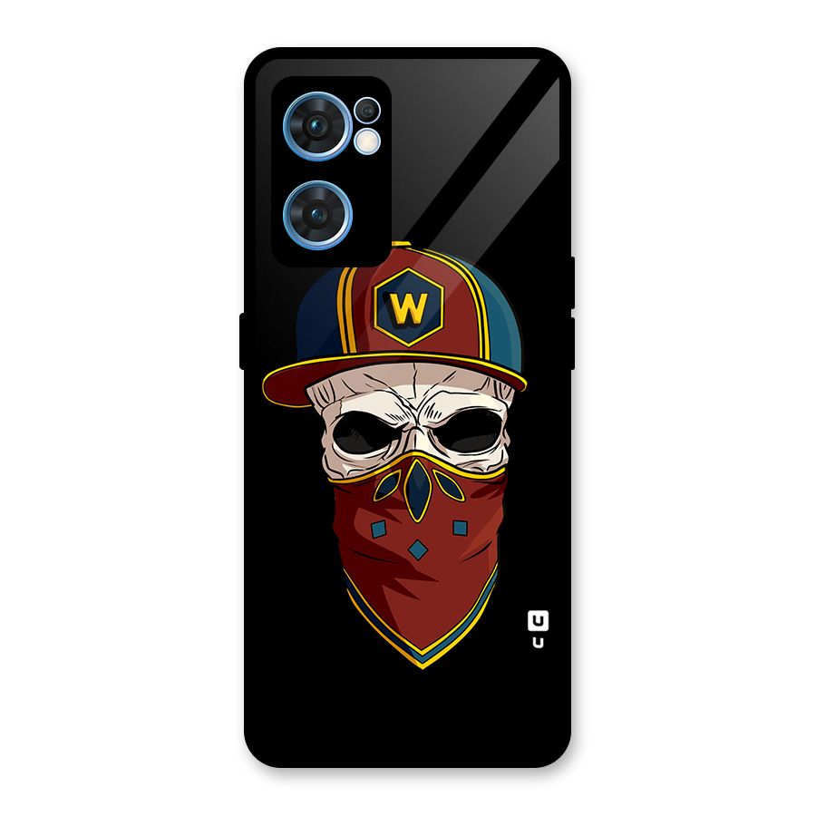 Cool Skull Mask Cap Glass Back Case for Oppo Reno7 5G