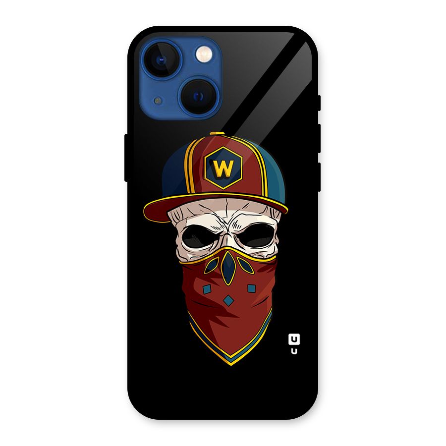 Cool Skull Mask Cap Glass Back Case for iPhone 13 Mini