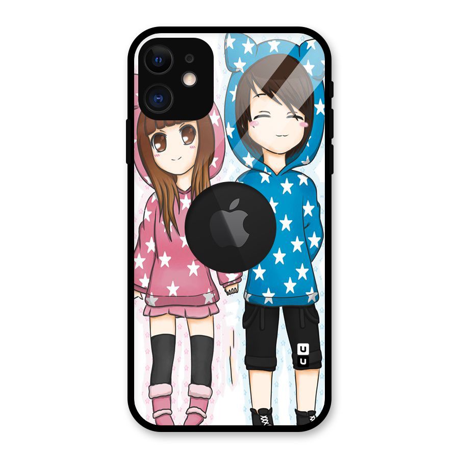 Couple In Stars Glass Back Case for iPhone 11 Logo Cut