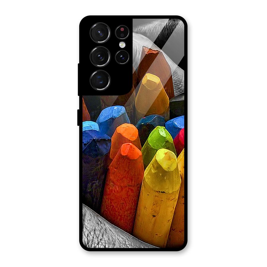 Crayons Beautiful Glass Back Case for Galaxy S21 Ultra 5G