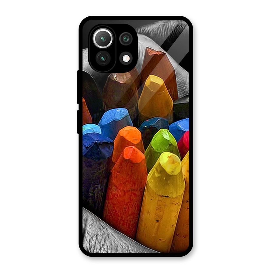 Crayons Beautiful Glass Back Case for Mi 11 Lite