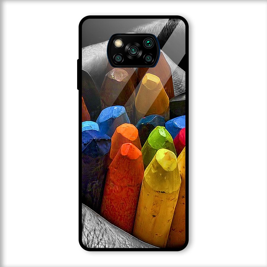 Crayons Beautiful Glass Back Case for Poco X3