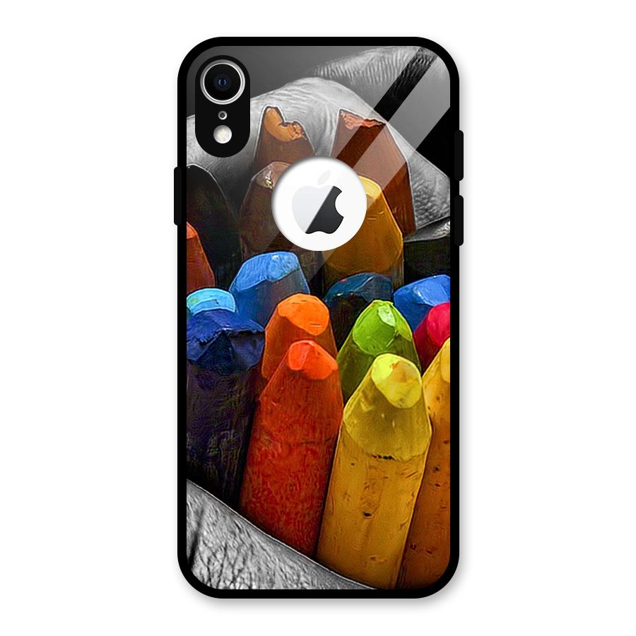 Crayons Beautiful Glass Back Case for iPhone XR Logo Cut