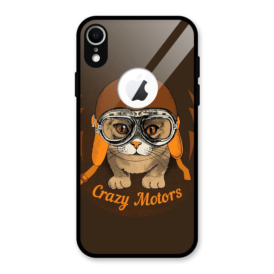 Crazy cat Glass Back Case for iPhone XR Logo Cut