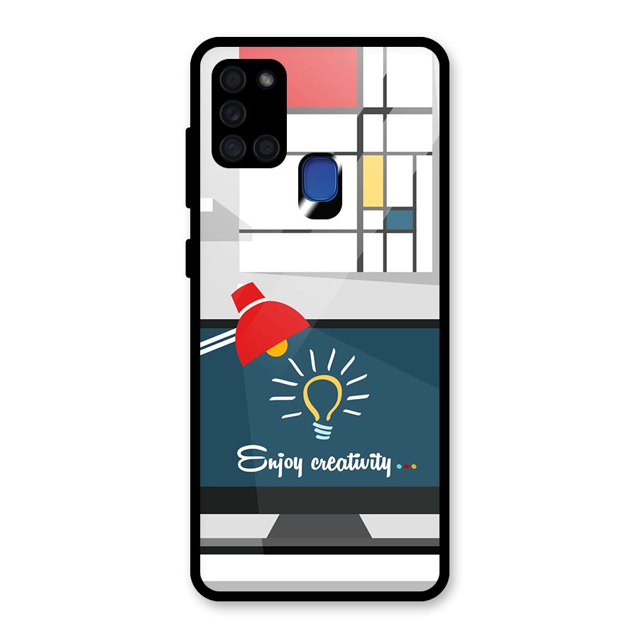 Creative Workspace Design Glass Back Case for Galaxy A21s