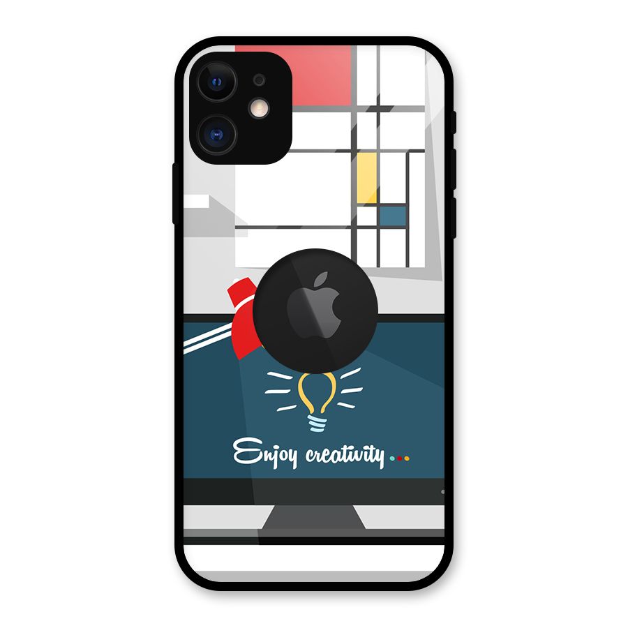 Creative Workspace Design Glass Back Case for iPhone 11 Logo Cut