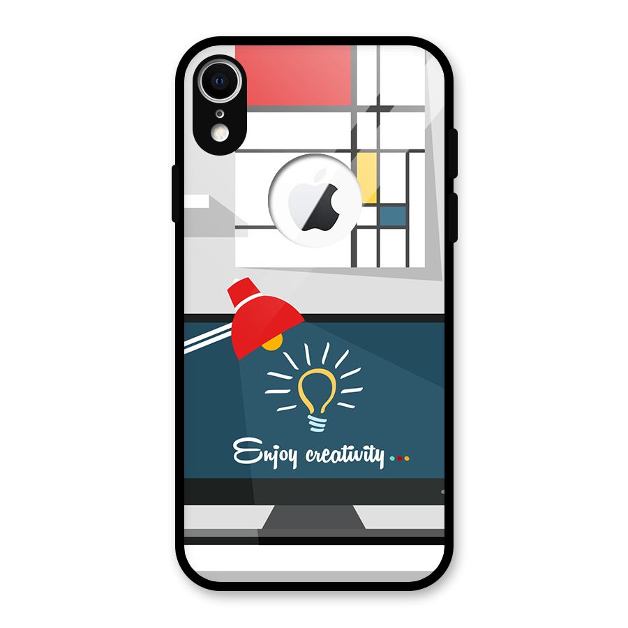 Creative Workspace Design Glass Back Case for iPhone XR Logo Cut