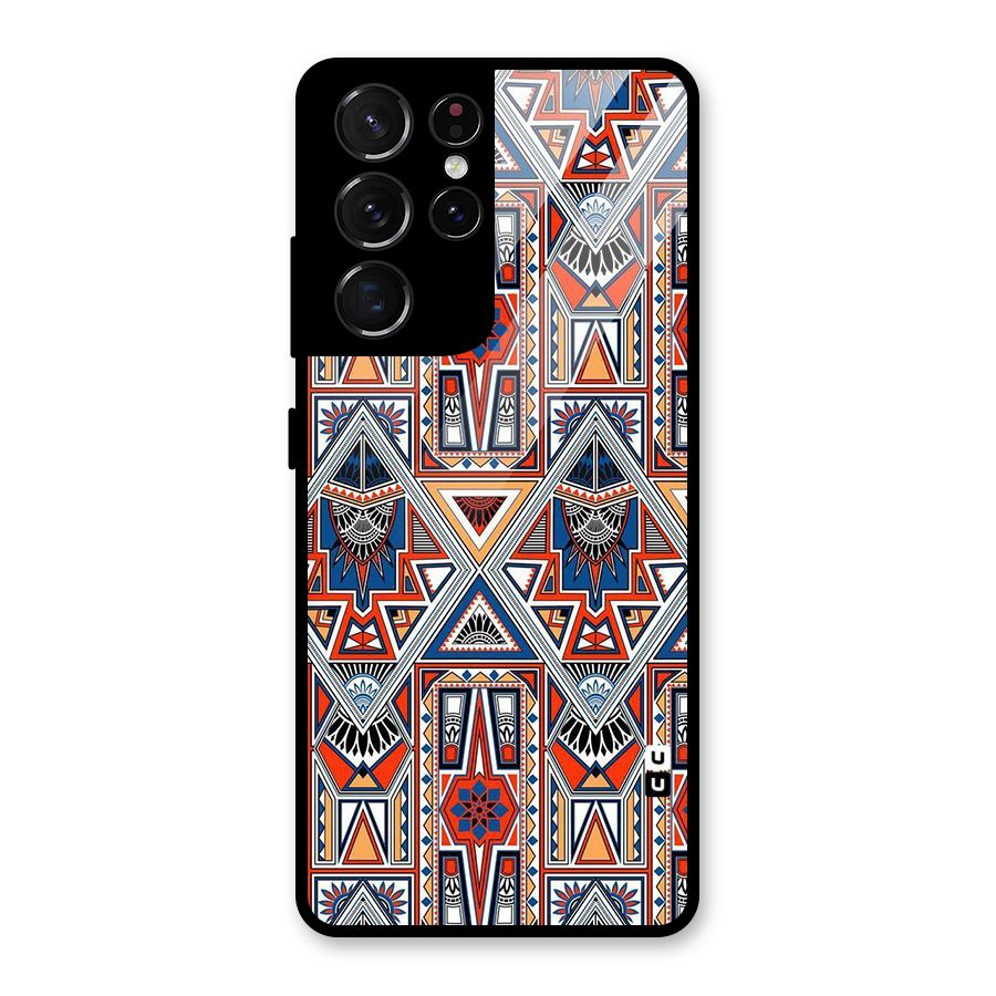 Creative Aztec Art Glass Back Case for Galaxy S21 Ultra 5G