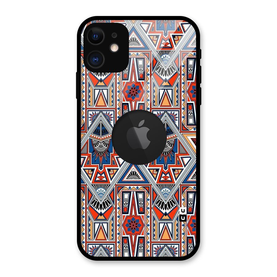 Creative Aztec Art Glass Back Case for iPhone 11 Logo Cut