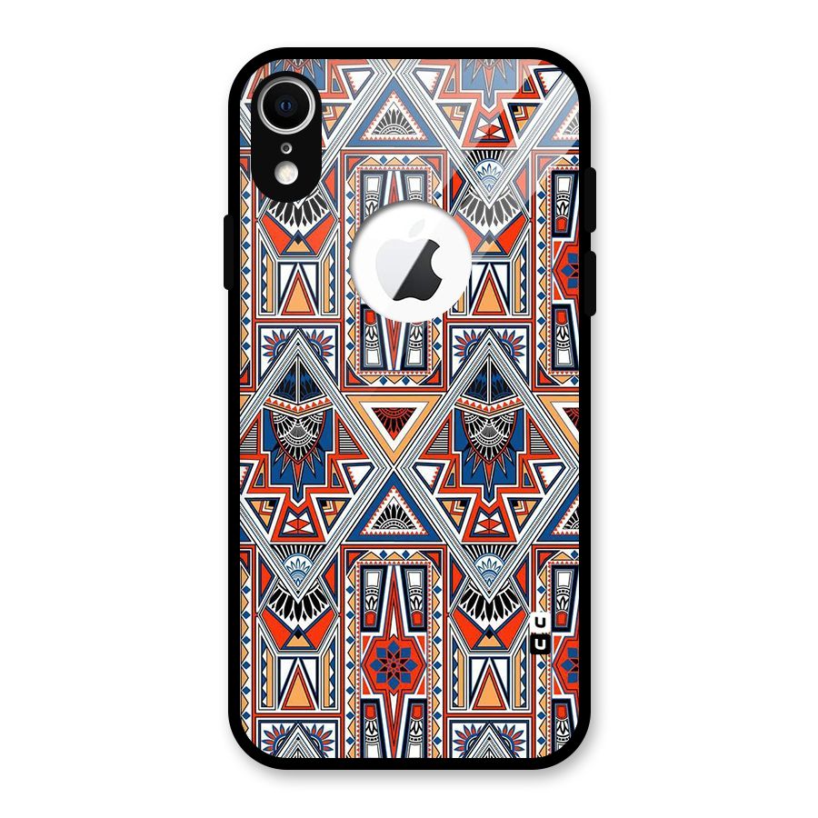 Creative Aztec Art Glass Back Case for iPhone XR Logo Cut