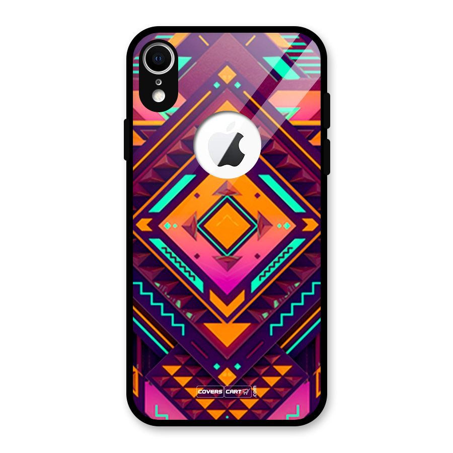 Creative Rhombus Glass Back Case for iPhone XR Logo Cut