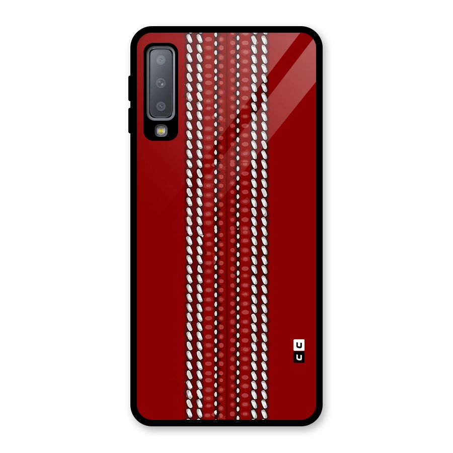 Cricket Ball Design Glass Back Case for Galaxy A7 (2018)