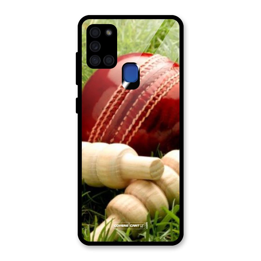 Cricket Ball and Stumps Glass Back Case for Galaxy A21s