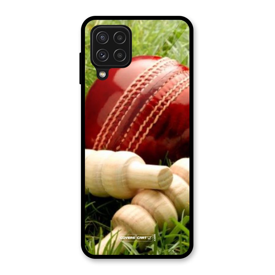 Cricket Ball and Stumps Glass Back Case for Galaxy A22 4G